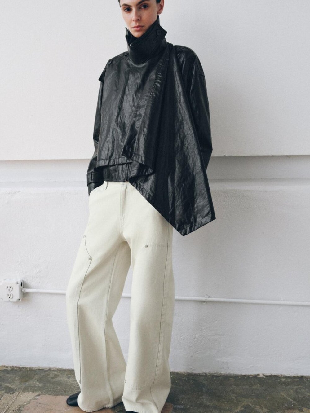 BNWT ZARA WOMEN FAUX LEATHER JACKET WITH SCARF ZW COLLECTION BLACK - Picture 5 of 11